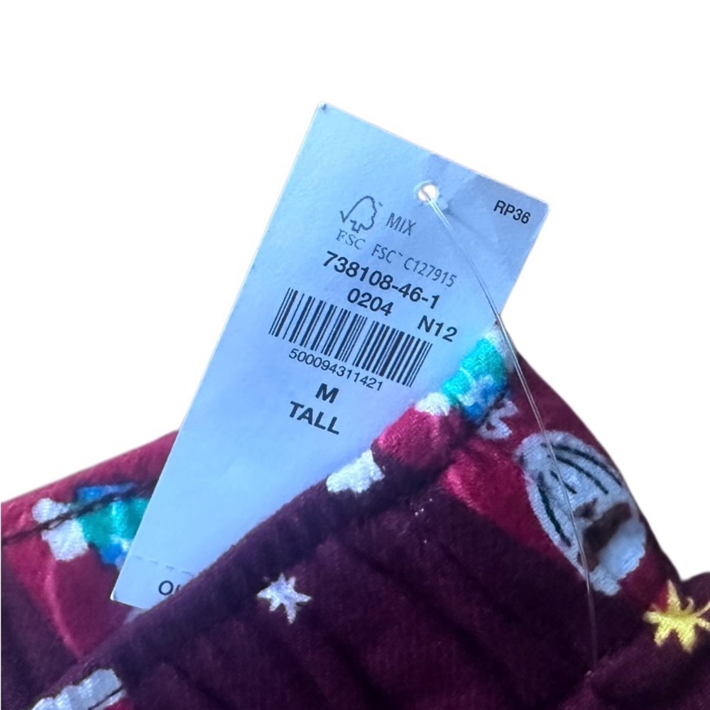 Old Navy Pajama Pants Santa and Trees Print Burgundy Flannel Size M Tall NWT - Picture 3 of 7